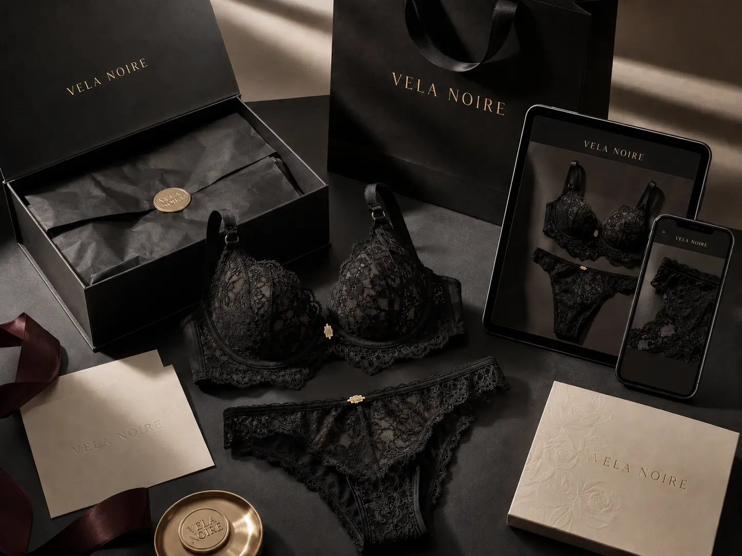 Identité, packaging et boutique en ligne de lingerie Vela Noire